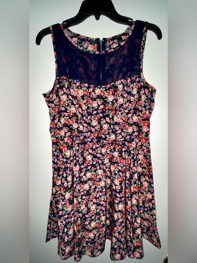 Forever 21 Navy Floral Fit & Flare Dress with Pink Roses